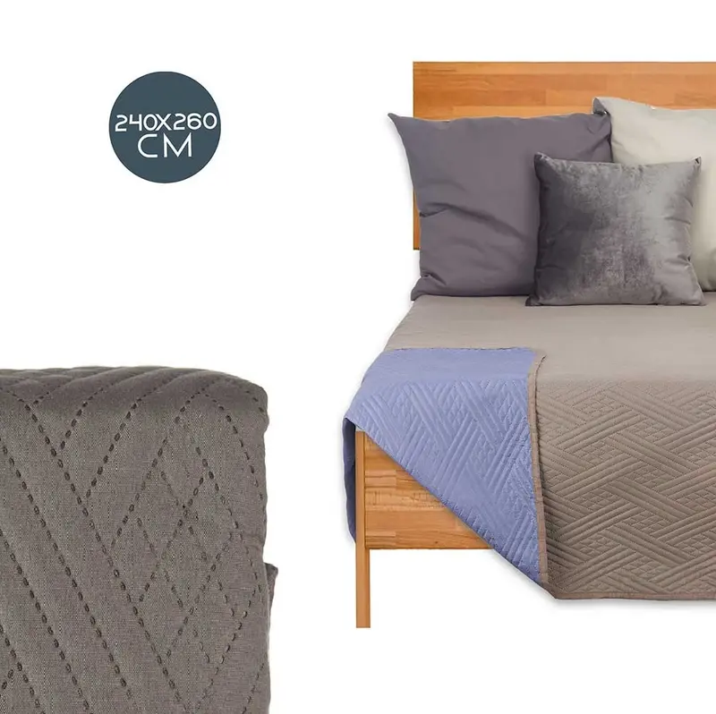 Trapuntino Letto Matrimoniale 240x260 cm Reversibile Grigio Blu Moderno