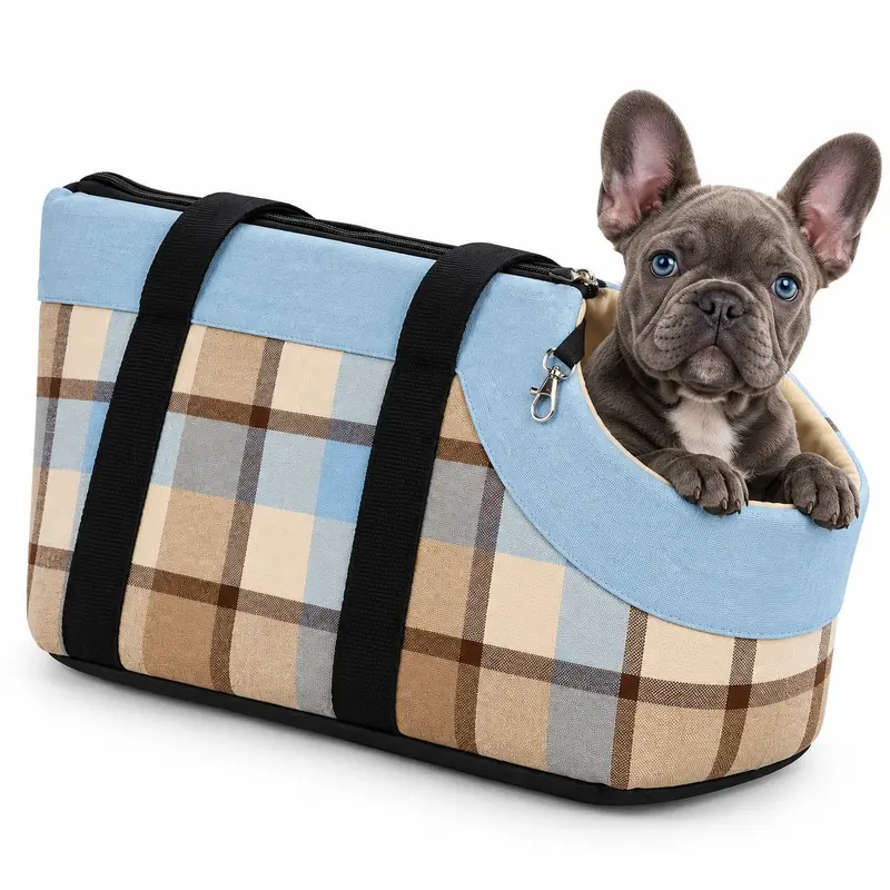 Trasportino Animali in Stoffa Morbida con Tracolla e Zip 40x28 H 39 cm Blu
