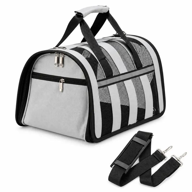 Trasportino Animali Traspirante Pieghevole con Tracolla 23x35 H 22 cm Grigio