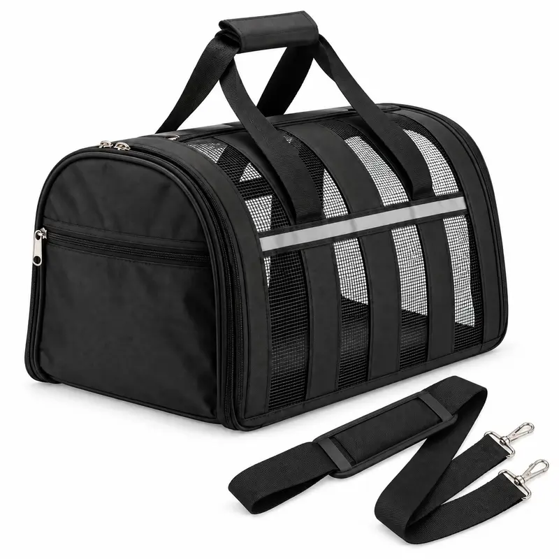 Trasportino Animali Traspirante Pieghevole con Tracolla 29x49 H 28 cm Nero