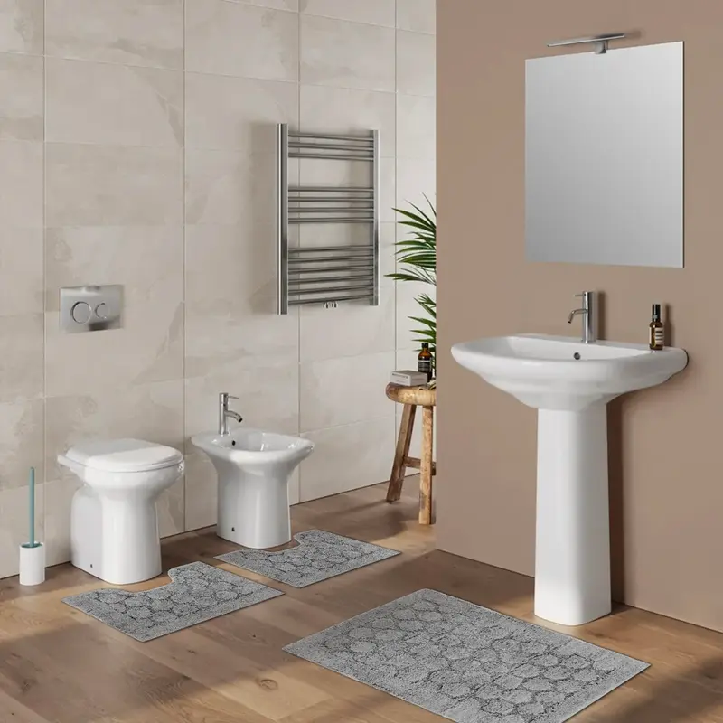 Tris Bagno 3 Pezzi Soft Design Cerchi Morbido in Cotone Assorbente vari colori