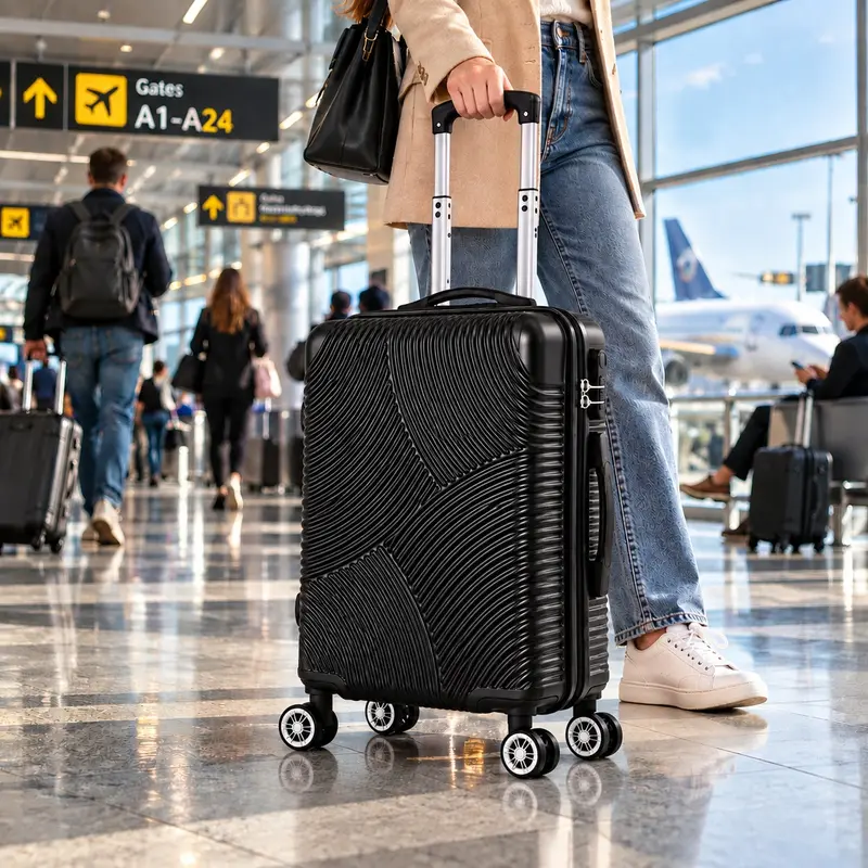 Valigia Bagaglio a Mano 40x20 H 55 cm Trolley Cabin Size Rigido Nero
