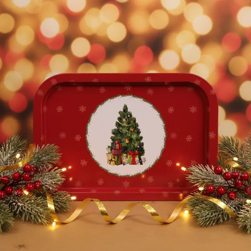 Vassoio di Latta con Decorazione Natalizia – 35x24 cm | Ninocco Home