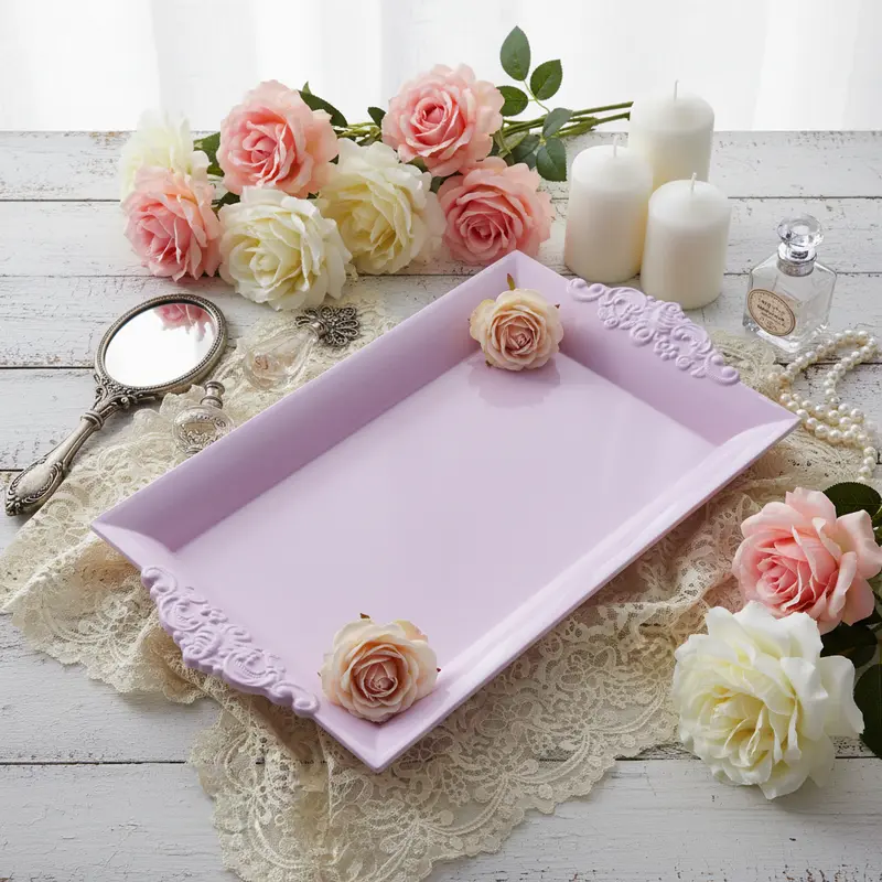 Vassoio in Resina Rosa Effetto Ceramica Shabby Chic | L'Arte di Nacchi