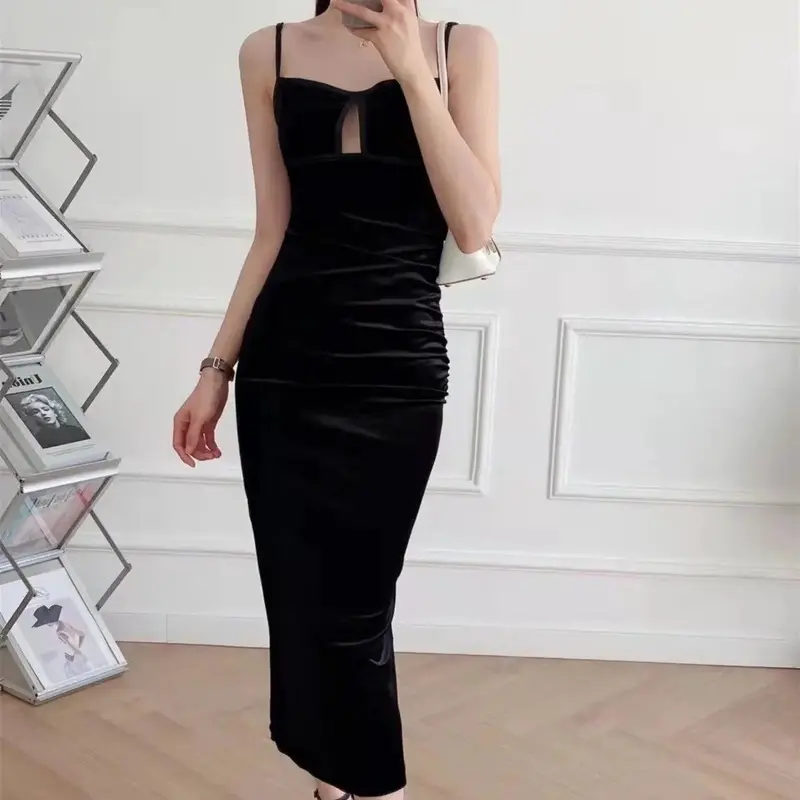 Velvet Dress Retro Velvet  Pleated