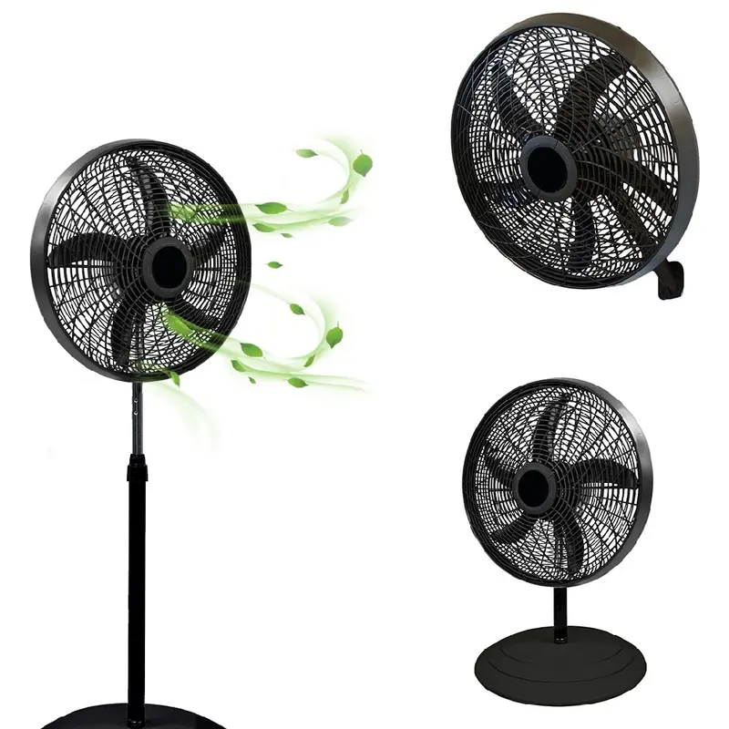 Ventilatore 55W 3in1 Piantana Muro Tavolo, Antiribaltamento 50cm H 130cm Nero