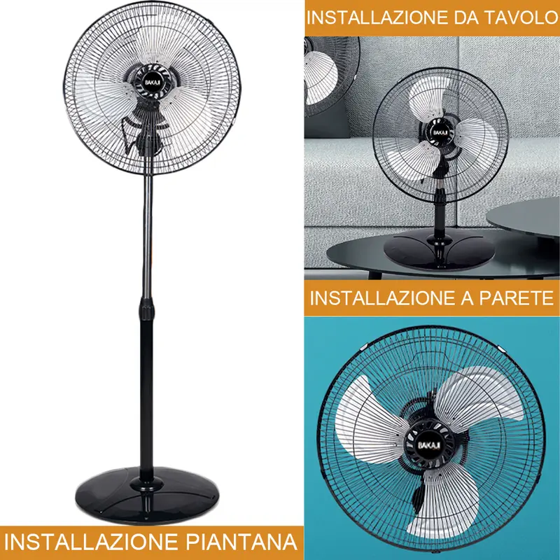 Ventilatore a Piantana 3in1 Oscillante con Base Tonda Altezza Regolabile 60W