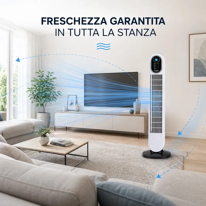Ventilatore a Torre 60W con Telecomando H 79 cm Bianco Salvaspazio 3 Velocità