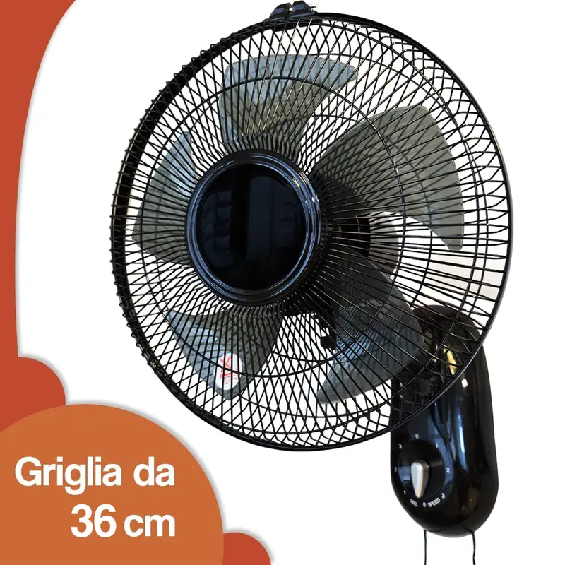 Ventilatore da Muro 36cm 3 Velocità 65W Oscillante Parete Salvaspazio Silenzioso