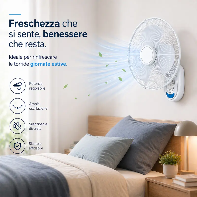 Ventilatore da Parete 40 cm con Telecomando Silenzioso 65W Oscillante Bianco