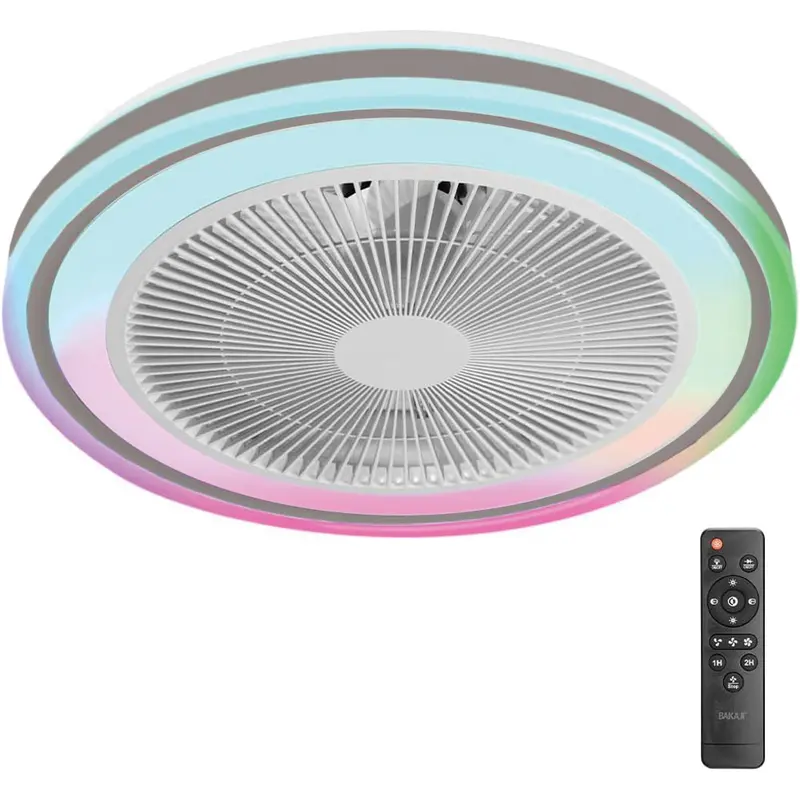 Ventilatore Soffitto LED 80W con Telecomando Timer Luce RGB 3 Velocità Silenzioso