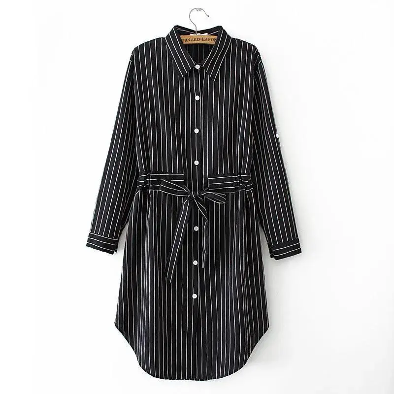 Vertical Stripes Fashion Temperament Waist Shirt