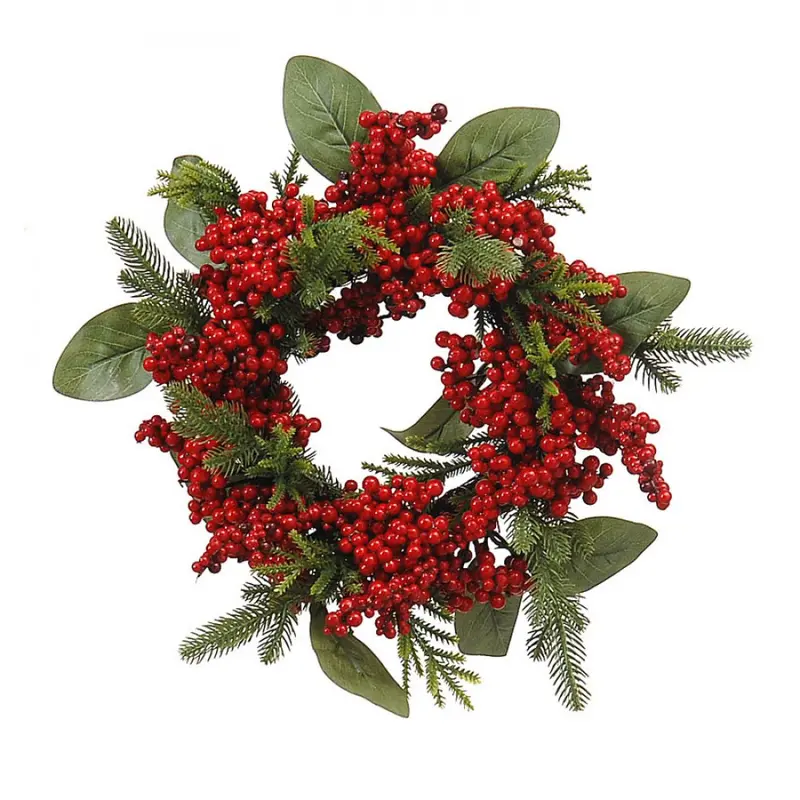 VETUR Ghirlanda rotonda con foglie e bacche rosse 55 cm 9768795