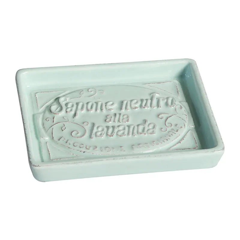 VIRGINIA CASA Porta saponetta piattino sapone BAGNO ceramica celeste 14 cm