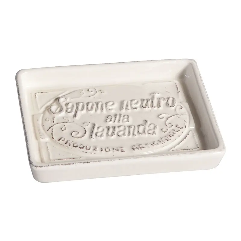 VIRGINIA CASA Porta saponetta piatto sapone BAGNO ceramica bianco anticato 14 cm
