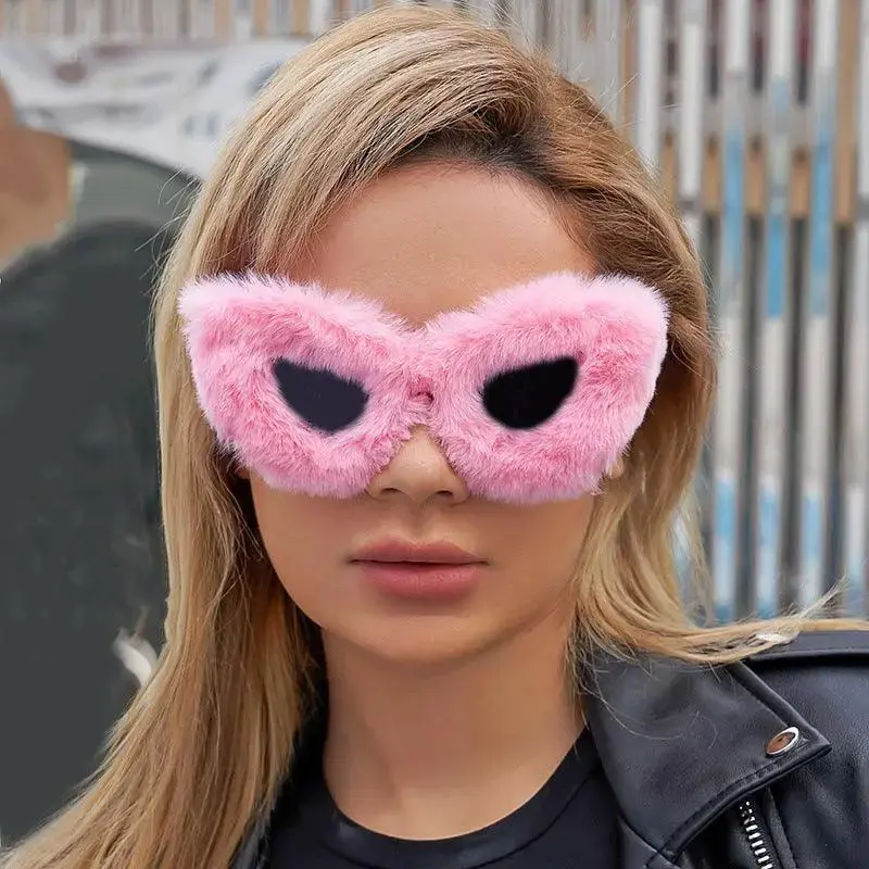 Winter Plush Sunglasses Women's Fashion Cat Eye Sunglasses