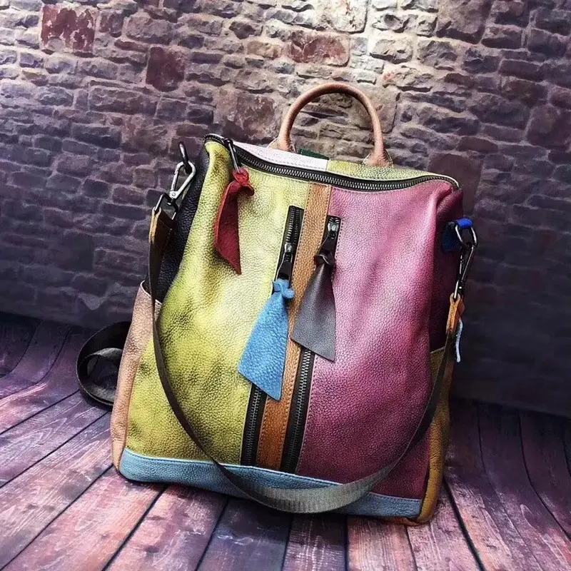Women Backpack Cowhide Leather Backpacks Casual