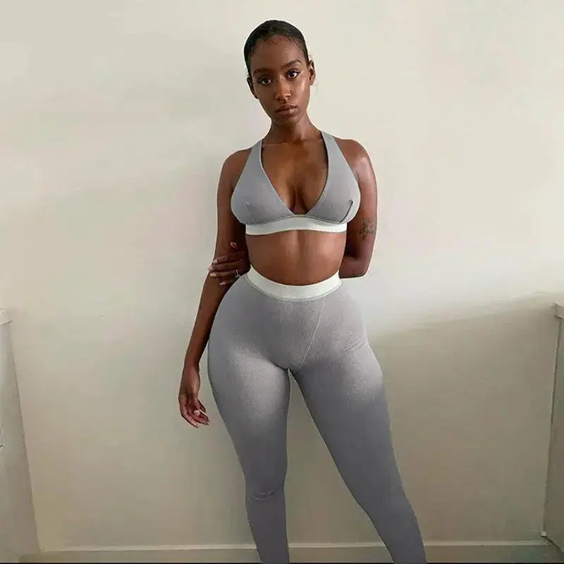Women Deep V high waist sports suit