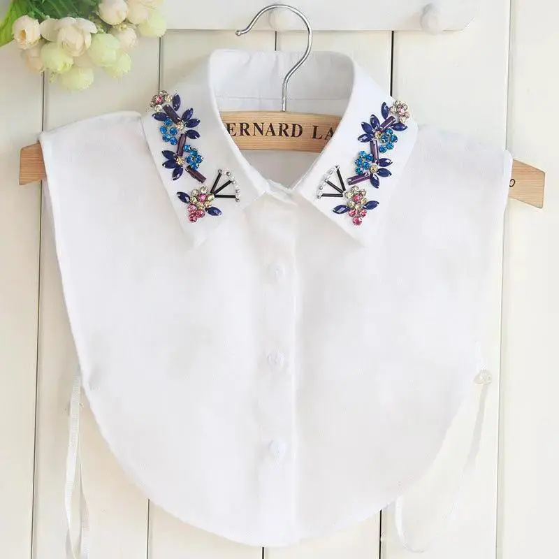Women Detachable False Collar Shirt Fake Collar Colourful Diamonds