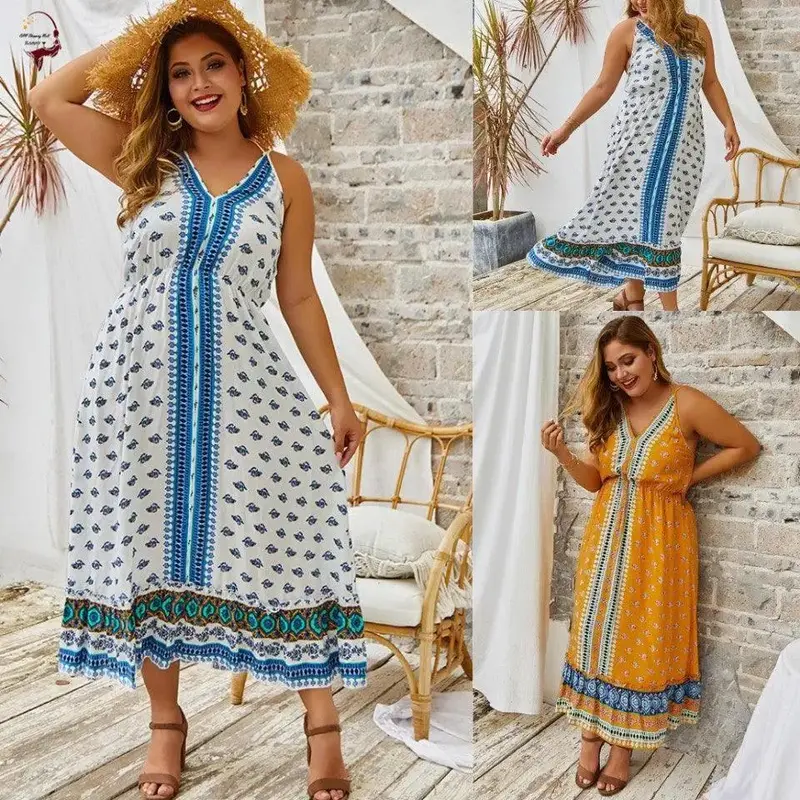 Women dress deep V sexy summer beach slip dress plus size