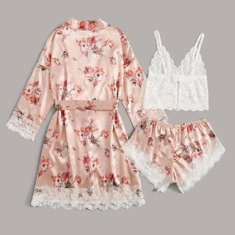 Women LaceFun Pajamas Printed Yukata Three Piece Set