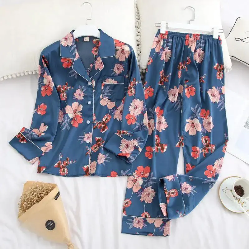 Women Spring and Autumn Ice Silk Homewear Set