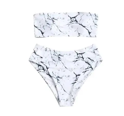 Women Wrapped Marble Printed Swimsuit Bikini Split Sexy Bikini Set
