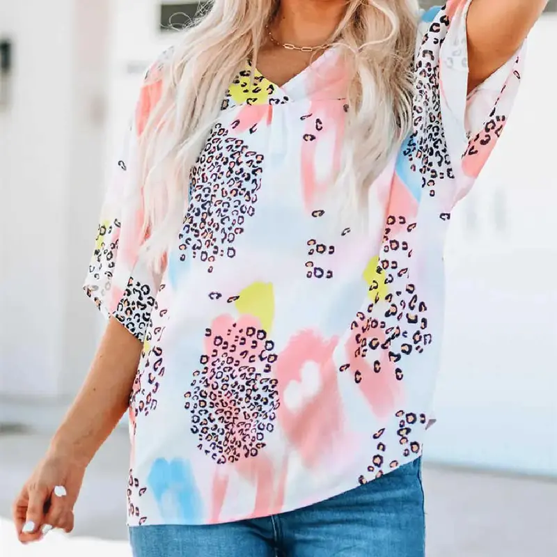 Women's Batwing Sleeve Loose V-neck Pullover Top