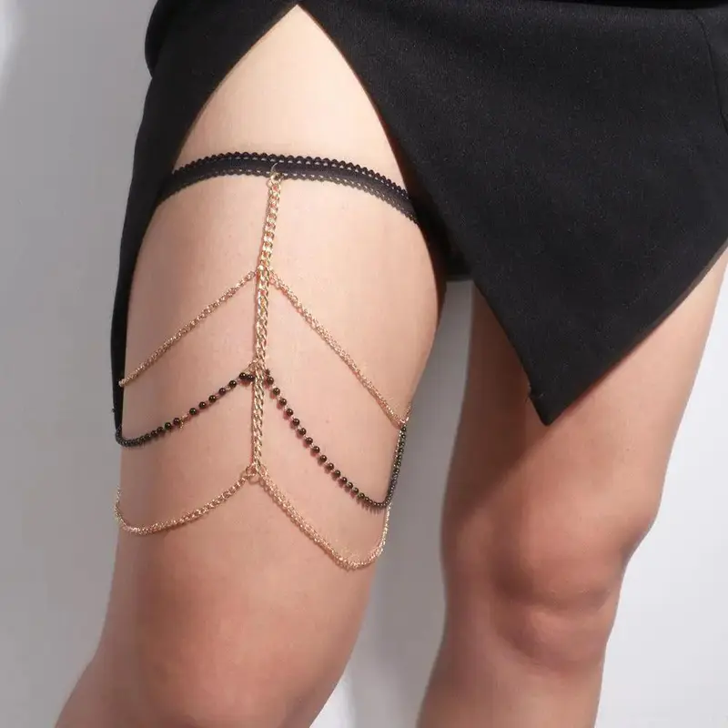 Women's Black Pearl Chain Leg Chain