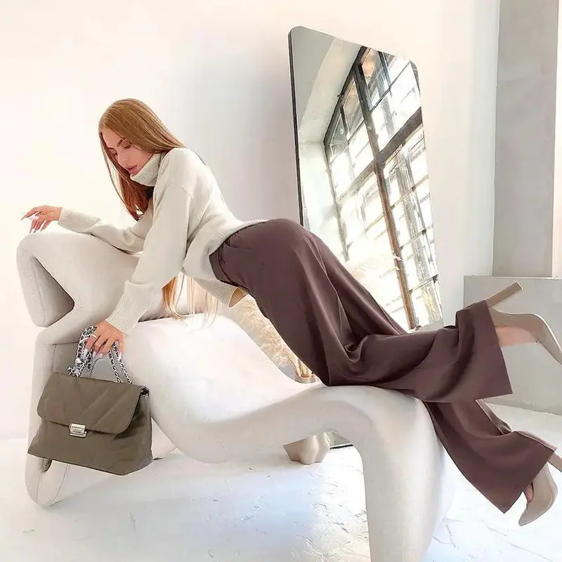 Women's Casual All-match Solid Color Neutral High Waist Suit Pants