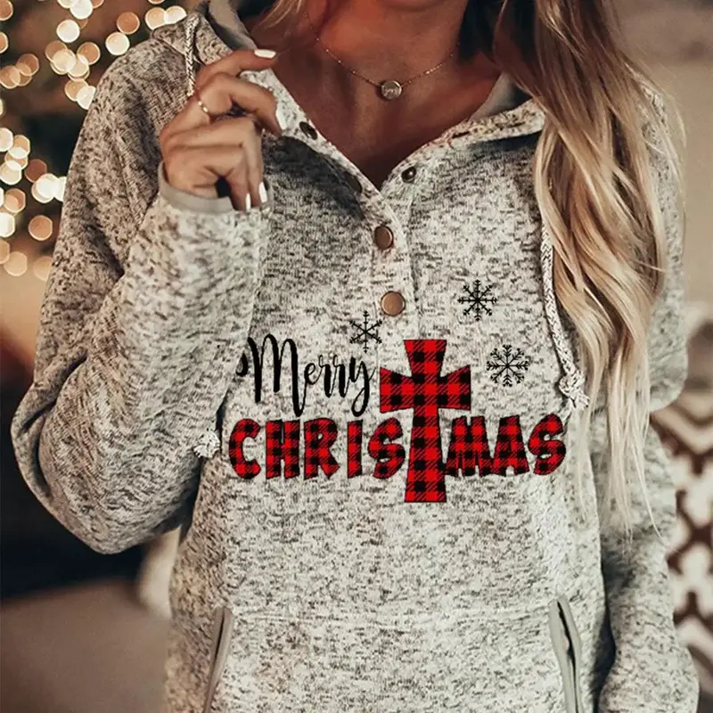 Women's Christmas Hat Plaid Print Sweatshirt
