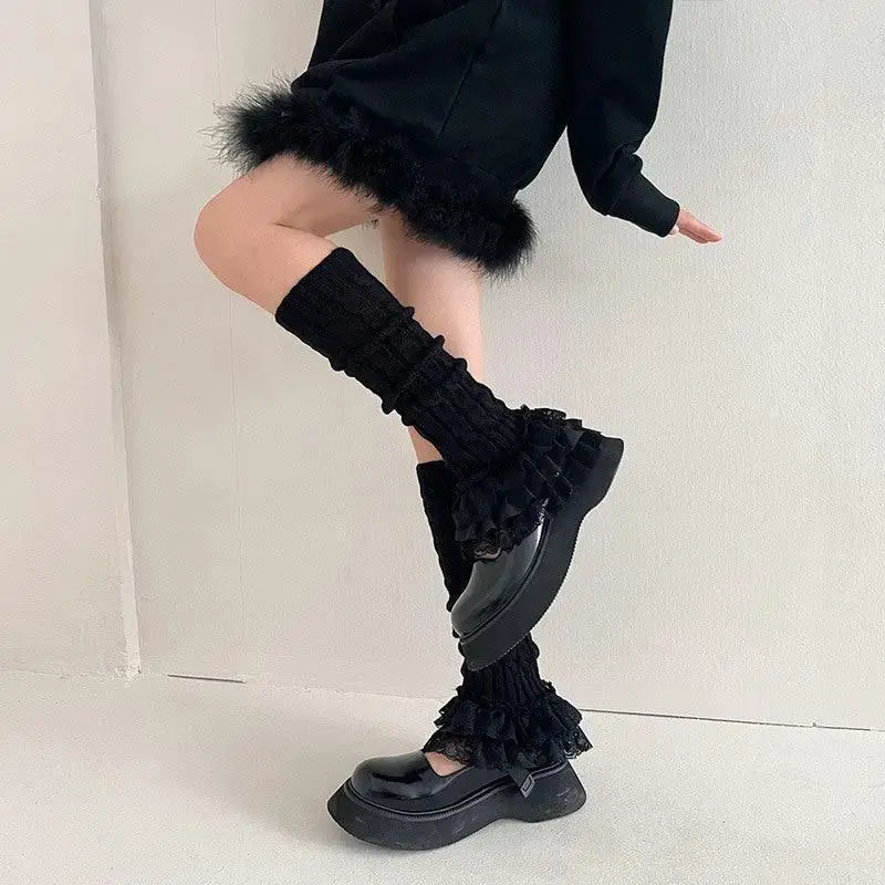 Women's Fashion Multi-layer Lace Twist Stripes Knitted Leg Warmers