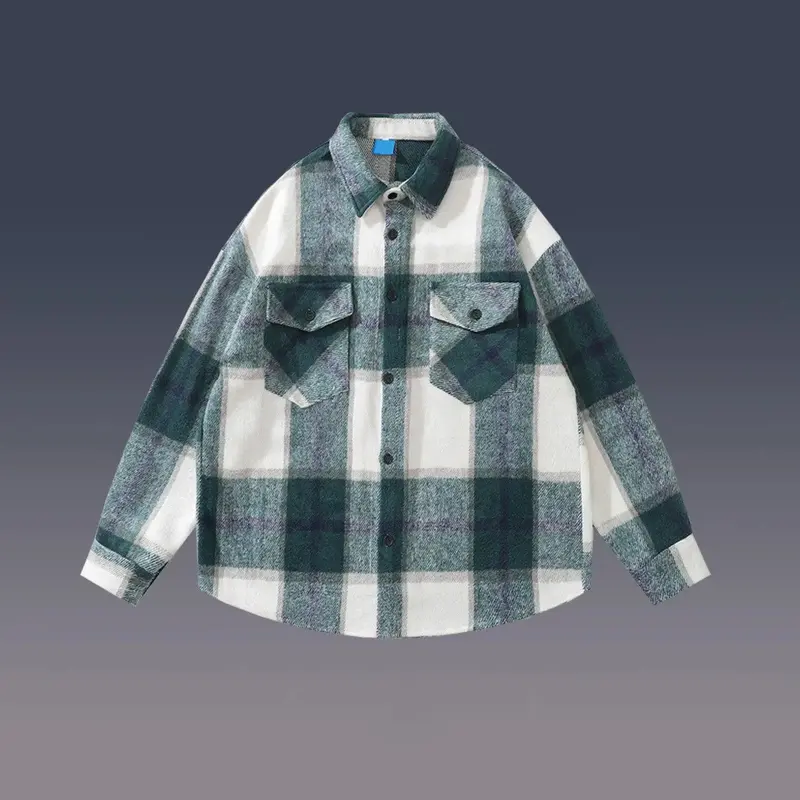 Women's Hem Shirt Woolen Plaid Print