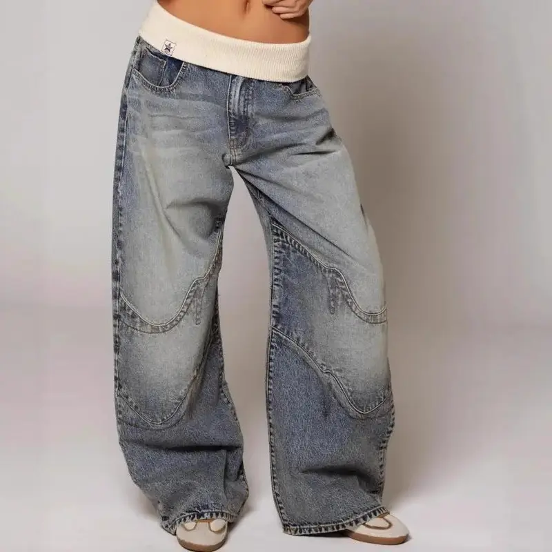 Women's Loose Straight Leg Jeans With Pockets Casual Street Style Pants