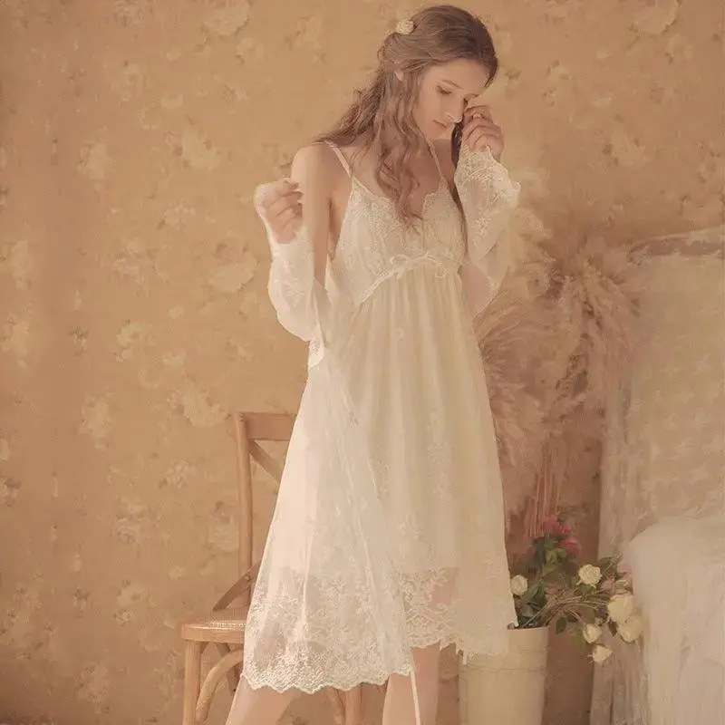 Womens Nightgowns White Lace 2-Pics Robes