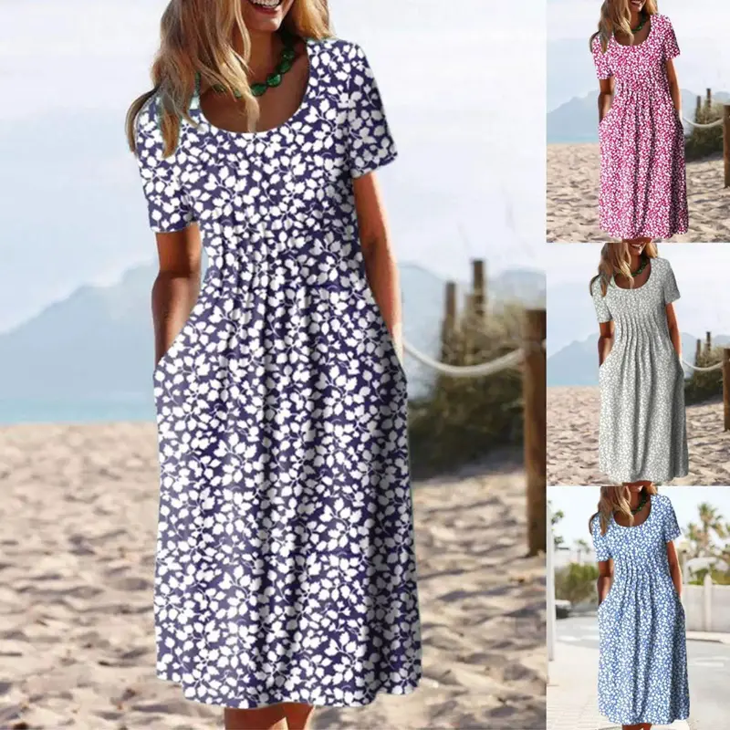 Women's Printed Dresses Waist Long
