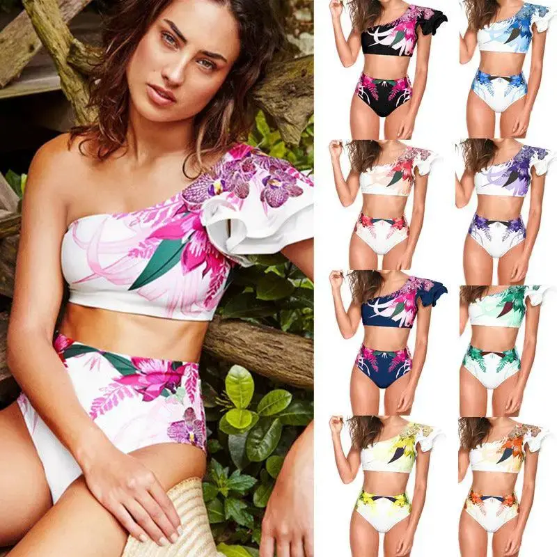 Women's Sexy Two-piece Swimwear Floral Print Swimsuit Bikini Swimming Beachwear Bikinis