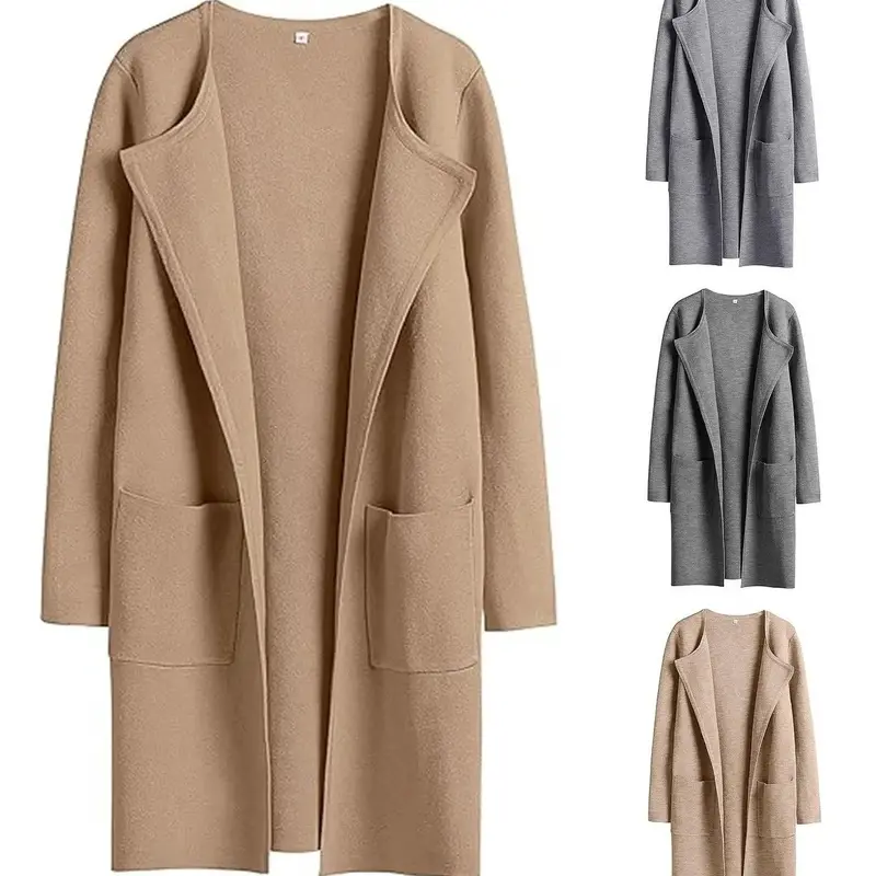 Women's Woolen Coat With Pockets Autumn And Winter Temperament Slim Fit Mid Length Jacket Comfortable Casual Lapel Coats